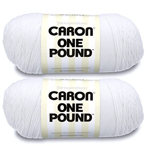 Caron One Pound White Yarn - 2 Pack of 454g/16oz - Acrylic - 4 Medium (Worsted) - 812 Yards - Knitting/Crochet