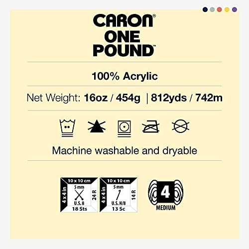 Caron One Pound White Yarn - 2 Pack of 454g/16oz - Acrylic - 4 Medium (Worsted) - 812 Yards - Knitting/Crochet