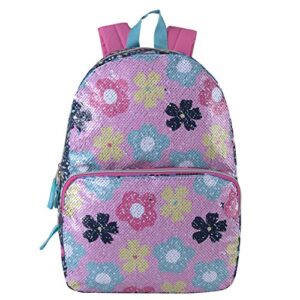 MADISON & DAKOTA Reversible Glitter Sequin Backpacks for Girls and Women, with Padded Back and Adjustable Straps (Flowers)