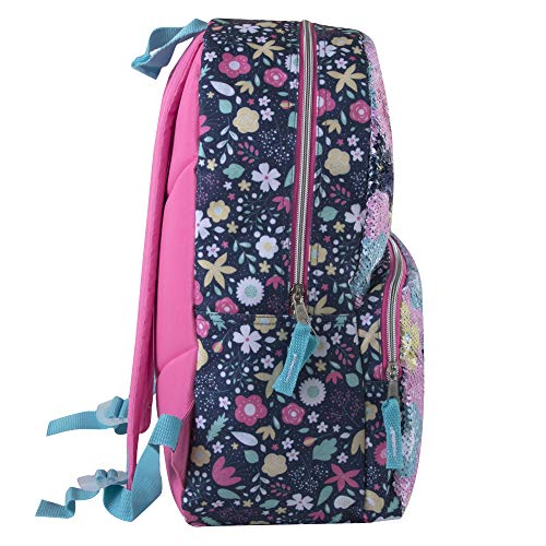 MADISON & DAKOTA Reversible Glitter Sequin Backpacks for Girls and Women, with Padded Back and Adjustable Straps (Flowers)