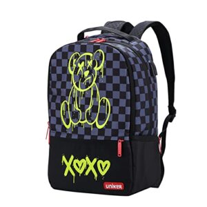 uniker laptop backpack with usb port,graffiti backpack for work,space school backpack,designer laptop backpack for 15.6 inch (black bear)