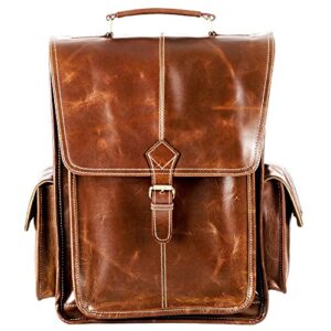Gratlin 16" Buffalo Leather Backpack for Men | Full Grain Brown Leather Laptop Backpack | Best Backpack Bag for Travel Casual Bookbag Camping Rucksack Daypack Knapsack for Women | Leather Luggage Bags