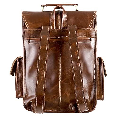 Gratlin 16" Buffalo Leather Backpack for Men | Full Grain Brown Leather Laptop Backpack | Best Backpack Bag for Travel Casual Bookbag Camping Rucksack Daypack Knapsack for Women | Leather Luggage Bags