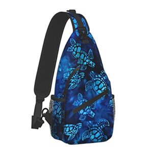 loquehv watercolor blue sea turtle sling backpack chest bag waterproof crossbody shoulder bag, adjustable travel hiking rucksack for men women bike gym