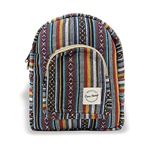 core hemp mini backpack – handmade boho purse made from organic cotton – colorful hippy bag with two compartments
