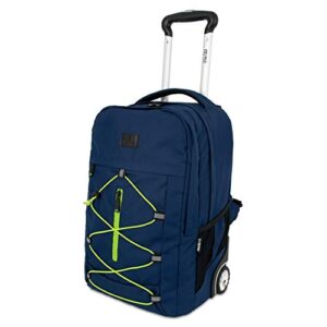 j world new york lash rolling backpack. laptop bag wheeled carry-on travel, navy/green, 19 x 13 x 7.5 (h x w x d)