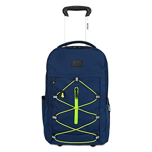 J World New York Lash Rolling Backpack. Laptop Bag Wheeled Carry-On Travel, Navy/Green, 19 X 13 X 7.5 (H X W X D)