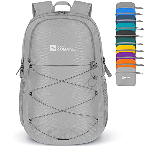 ZOMAKE Packable Backpack 35L:Lightweight Hiking Backpacks - Foldable Water Resistant Back Pack Travel Day Pack for Camping Outdoor Hiking (Medium grey)