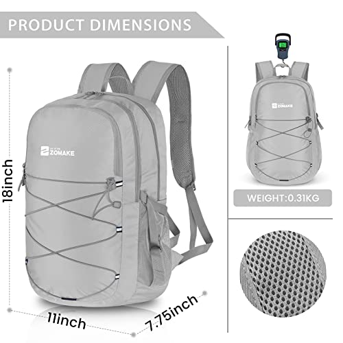ZOMAKE Packable Backpack 35L:Lightweight Hiking Backpacks - Foldable Water Resistant Back Pack Travel Day Pack for Camping Outdoor Hiking (Medium grey)