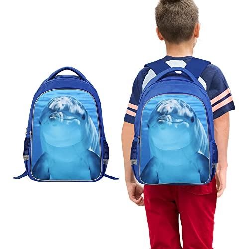 Dolphin 3D Print Luminous Blue Laptop Backpack for School, Large Capacity Lightweight Students Bookbag for Boys Girls Kids