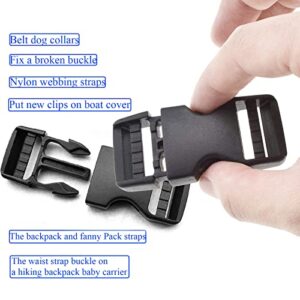 Quick Side Release Buckle for 1 inch/25mm Webbing Straps, Replacement Buckle 1" Wide Inside, Heavy Duty Plastic Buckles Dual Adjustable No Sewing Clips for Boat Cover Luggage Strap Pet Collar Backpack