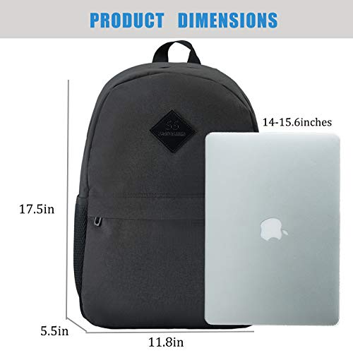 Laptop School Backpack for Teens Girls Boys Travel Waterproof Work Backpacks Notebook College BookBag with USB Charging Port 15.6 Inch Stylish Black Casual Daypack for Women Men, Medium