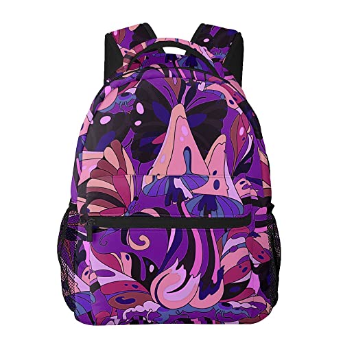 AMRANDOM Casual Bookbag Double Backpack SchoolBag Laptop Outdoor Bookbag for Teens (Mushroom And Butterfly)