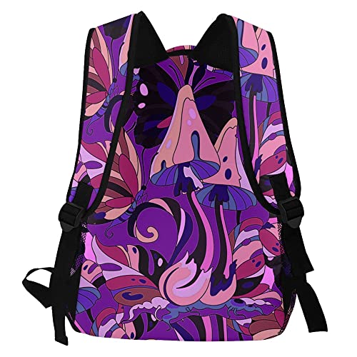 AMRANDOM Casual Bookbag Double Backpack SchoolBag Laptop Outdoor Bookbag for Teens (Mushroom And Butterfly)
