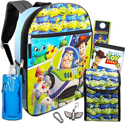 Toy Story Backpack with Lunch Box Set - Buzz Lightyear Backpack for Boys, Toy Story Lunch Box, Water Bottle, Stickers, Rex-Man Door Hanger | Buzz Lightyear Backpack for Kids