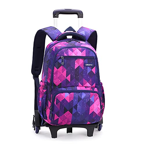 ETAISHOW Boys Girls Rolling Backpack with Wheels Geometric Kids Roller School Bag Wheeled Bookbag for Women Purple