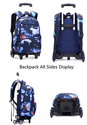 ETAISHOW Boys Girls Rolling Backpack with Wheels Geometric Kids Roller School Bag Wheeled Bookbag for Women Purple