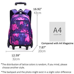 ETAISHOW Boys Girls Rolling Backpack with Wheels Geometric Kids Roller School Bag Wheeled Bookbag for Women Purple