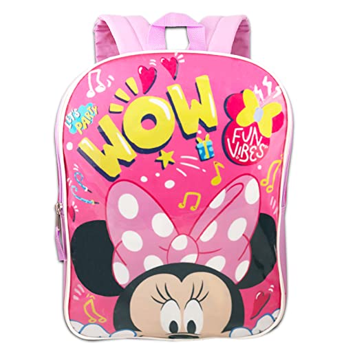 Disney Minnie Mouse Backpack with Lunch Box Set - Bundle with 15" Minnie Backpack, Minnie Mouse Lunch Bag, Stickers, Water Bottle, More | Minnie Mouse Backpack for School