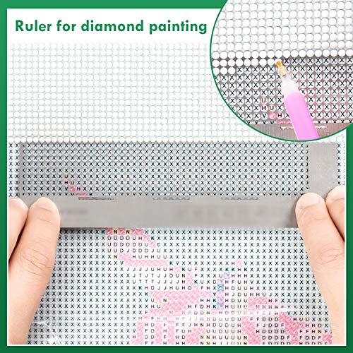 Whaline Diamond Painting Ruler Mesh Ruler Grid Diamond Drawing Tool Stainless Steel Ruler Diamond Painting Accessories with 520 Blank Grids for Diamond Painting Round Full Drill & Partial Drill