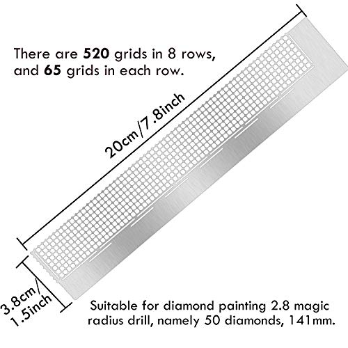 Whaline Diamond Painting Ruler Mesh Ruler Grid Diamond Drawing Tool Stainless Steel Ruler Diamond Painting Accessories with 520 Blank Grids for Diamond Painting Round Full Drill & Partial Drill