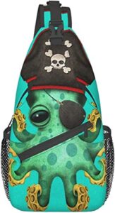 stylish chest sling bag cute green baby octopus pirate,crossbody shoulder backpack adjustable chest bag lightweight hiking casual daypack for men women outdoor sports biking climbing shopping
