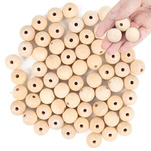 bigotters wood beads, 25mm 1inch natural round wooden beads unfinished loose wood beads crafts round ball wooden spacer beads for home farmhouse decor and diy crafts jewelry making