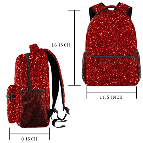 GYDGS Red Glitter Sequins Pattern Large Backpack for Boys Girls SchoolBag with Multiple Pockets Canvas 29.4x20x40cm/11.5x8x16 in