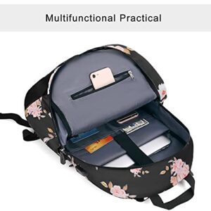 MOSISO 15.6-16 inch 20L Laptop Backpack for Women Girls, Polyester Anti-Theft Stylish Casual Daypack Bag with Luggage Strap & USB Charging Port, Peony Travel Business College School Bookbag, Black