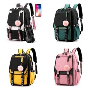 amztan travel laptop backpack for students with usb charging port oxford handle shoulder tote bag laptop schoolbag (black)