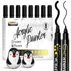 tesquio black paint marker, 8 pack dual tip acrylic paint pens, ideal for wood, rock painting, canvas, stone, glass, ceramic
