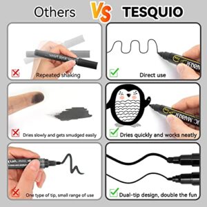 Tesquio Black Paint Marker, 8 Pack Dual Tip Acrylic Paint Pens, Ideal for Wood, Rock Painting, Canvas, Stone, Glass, Ceramic