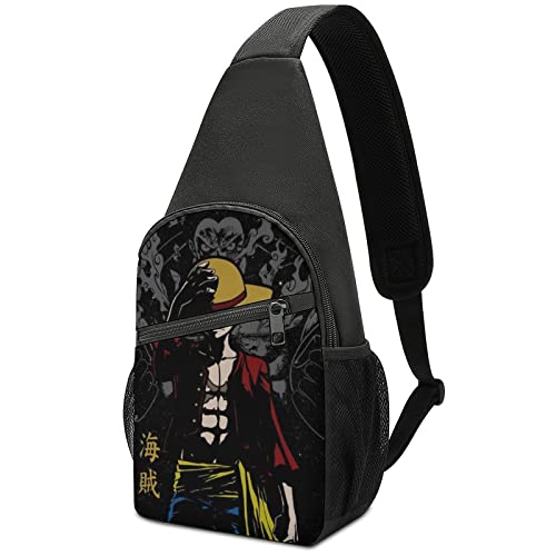 Small Sling Crossbody Bag Anime Printing Multifunction Chest Shoulder Bag Waterproof Hiking Travel Bag with Adjustable Strap for Women Men (Black)