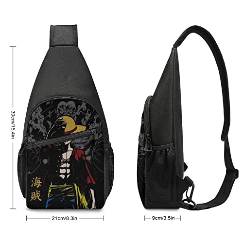 Small Sling Crossbody Bag Anime Printing Multifunction Chest Shoulder Bag Waterproof Hiking Travel Bag with Adjustable Strap for Women Men (Black)