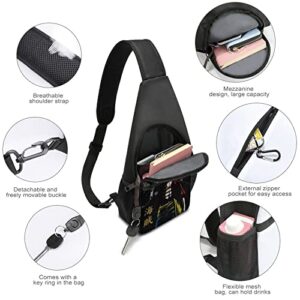 Small Sling Crossbody Bag Anime Printing Multifunction Chest Shoulder Bag Waterproof Hiking Travel Bag with Adjustable Strap for Women Men (Black)