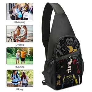 Small Sling Crossbody Bag Anime Printing Multifunction Chest Shoulder Bag Waterproof Hiking Travel Bag with Adjustable Strap for Women Men (Black)