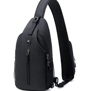 Shaelyka Small Lightweight Black Crossbody Bags for Men and Women, 8 Pockets small Sling Bag