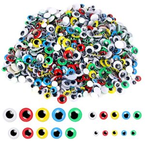 1000 pcs self adhesive googly wiggle eyes for diy, multi colors and sizes craft sticker eyes