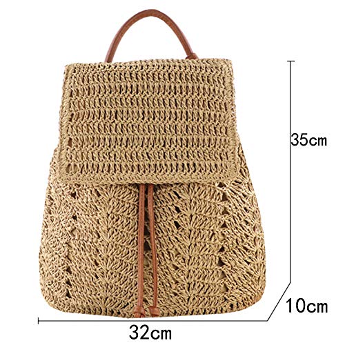 Fashion Women Girls Mini Travel Backpack Woven Straw Backpack Straw Crossbody Shoulder Bag(Brown)