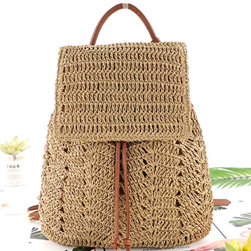 Fashion Women Girls Mini Travel Backpack Woven Straw Backpack Straw Crossbody Shoulder Bag(Brown)