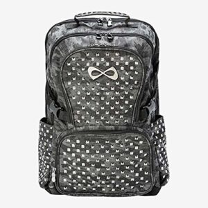 nfinity classic backpack girls glitter bookbag | perfect bag for travel, school, gym, cheer practices | 15” laptop compartment | grey camo with white logo and studs