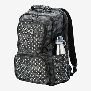 Nfinity Classic Backpack Girls Glitter Bookbag | Perfect Bag for Travel, School, Gym, Cheer Practices | 15” Laptop Compartment | Grey Camo with White Logo and Studs