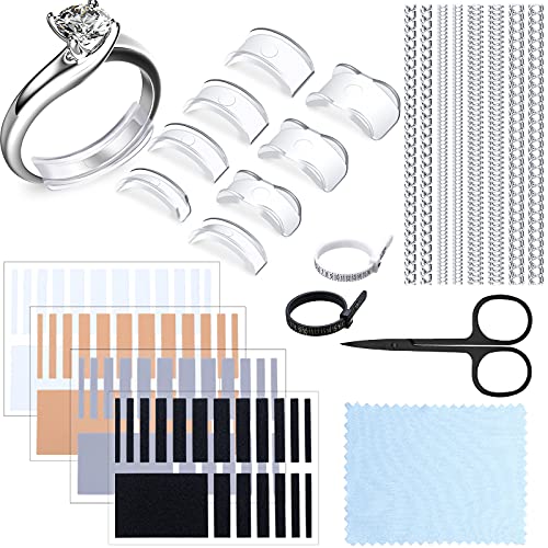 Invisible Ring Sizer Adjuster Ring Spacer Ring Guards Ring Sizer Loose Ring Size Reducer with Ring Gauge Measuring Tool Jewelry Polishing Cloth and Scissors for Man and Woman Rings（53pieces)