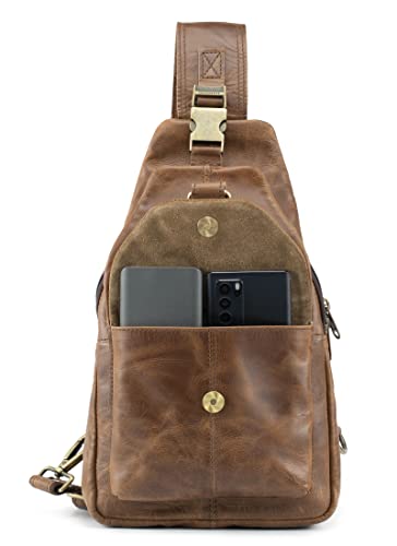 Handmade World Genuine Leather Sling Bag for Men Chest Shoulder Crossbody Travel Hiking Backpack Vintage Handmade Daypack