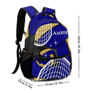 SunFancyCustom Volleyball Print Blue Backpack Personalized Daypack Laptop Travel Hiking Bag with Name