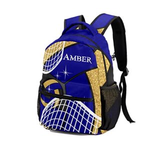 SunFancyCustom Volleyball Print Blue Backpack Personalized Daypack Laptop Travel Hiking Bag with Name