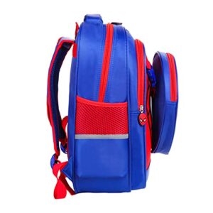 Kids Backpack Children Primary School Bag Waterproof Comic Backpack for Boys with Lunch Box (Blue)