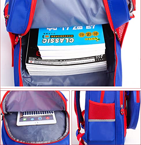 Kids Backpack Children Primary School Bag Waterproof Comic Backpack for Boys with Lunch Box (Blue)