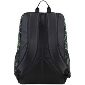 FUEL Wide Mouth Sports Backpack with Front Bungee and Inner Tech Pocket, Black/Lime Green Sizzle/Shattered Geo Print