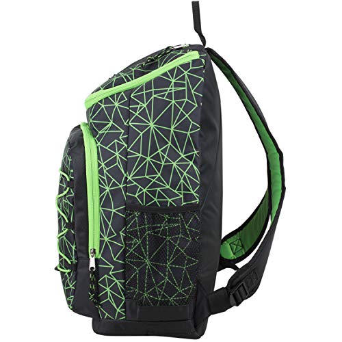 FUEL Wide Mouth Sports Backpack with Front Bungee and Inner Tech Pocket, Black/Lime Green Sizzle/Shattered Geo Print